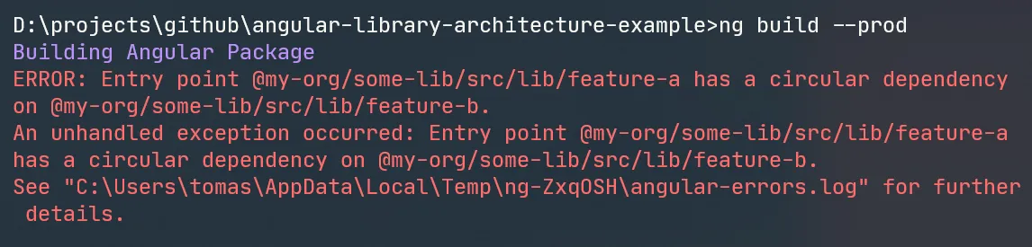 Our build failed because we introduced circular dependency between our sub-entries